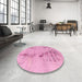 Round Machine Washable Abstract Dark Hot Pink Rug in a Office, wshabs1104