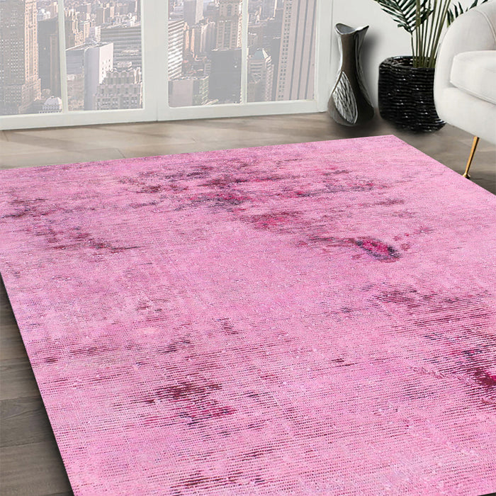 Machine Washable Abstract Dark Hot Pink Rug in a Family Room, wshabs1104