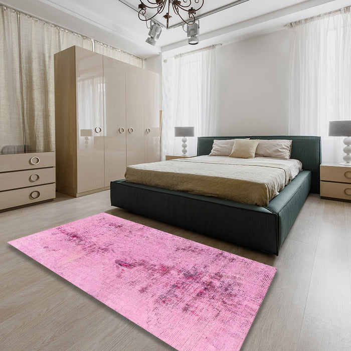 Machine Washable Abstract Dark Hot Pink Rug in a Bedroom, wshabs1104