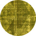 Round Machine Washable Abstract Yellow Modern Rug, wshabs1105yw