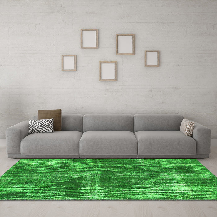 Machine Washable Abstract Green Modern Area Rugs in a Living Room,, wshabs1105grn
