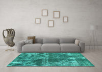 Machine Washable Abstract Turquoise Modern Rug, wshabs1105turq