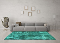 Machine Washable Abstract Turquoise Modern Area Rugs in a Living Room,, wshabs1105turq