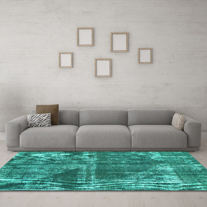 Machine Washable Abstract Turquoise Modern Area Rugs in a Living Room,, wshabs1105turq