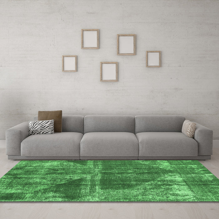 Machine Washable Abstract Emerald Green Modern Area Rugs in a Living Room,, wshabs1105emgrn