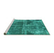 Sideview of Machine Washable Abstract Turquoise Modern Area Rugs, wshabs1105turq