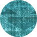 Round Abstract Light Blue Modern Rug, abs1105lblu