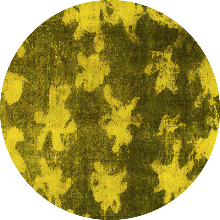 Round Machine Washable Abstract Yellow Modern Rug, wshabs1106yw