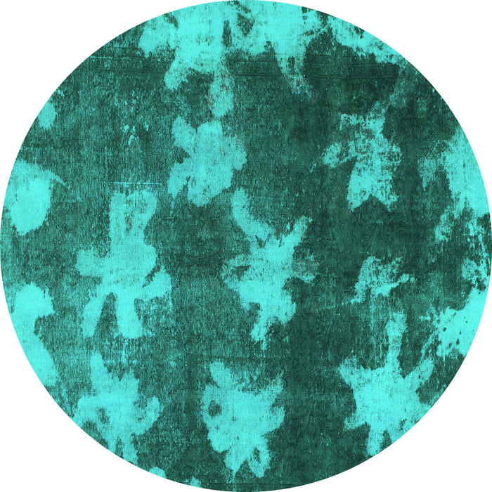 Round Machine Washable Abstract Turquoise Modern Area Rugs, wshabs1106turq