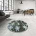 Round Machine Washable Abstract Light Black Rug in a Office, wshabs1106