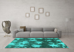 Machine Washable Abstract Turquoise Modern Area Rugs in a Living Room,, wshabs1106turq