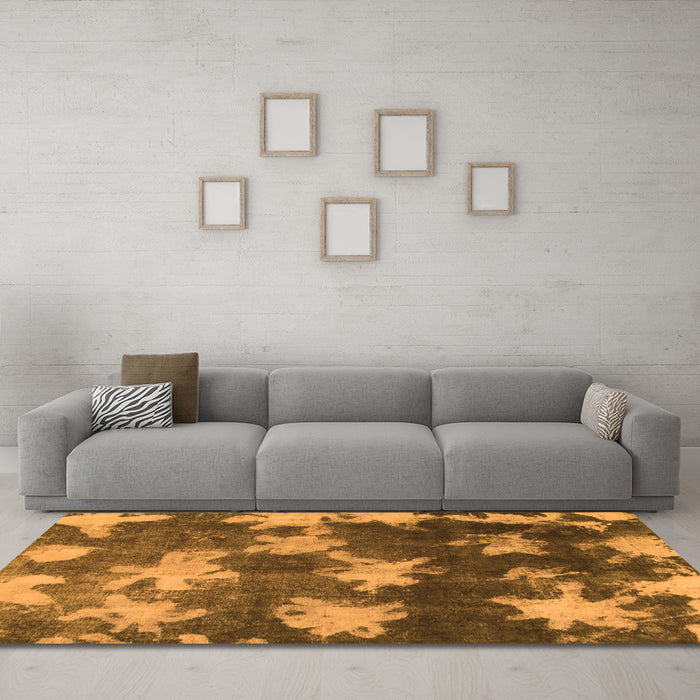 Machine Washable Abstract Orange Modern Area Rugs in a Living Room, wshabs1106org