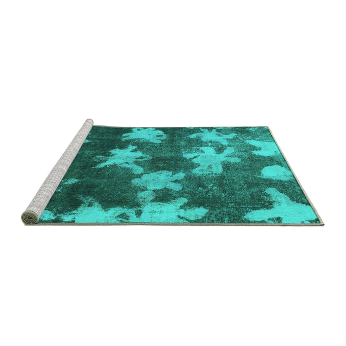 Sideview of Machine Washable Abstract Turquoise Modern Area Rugs, wshabs1106turq