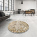 Round Machine Washable Abstract Brown Rug in a Office, wshabs1107