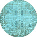 Round Machine Washable Abstract Light Blue Modern Rug, wshabs1107lblu