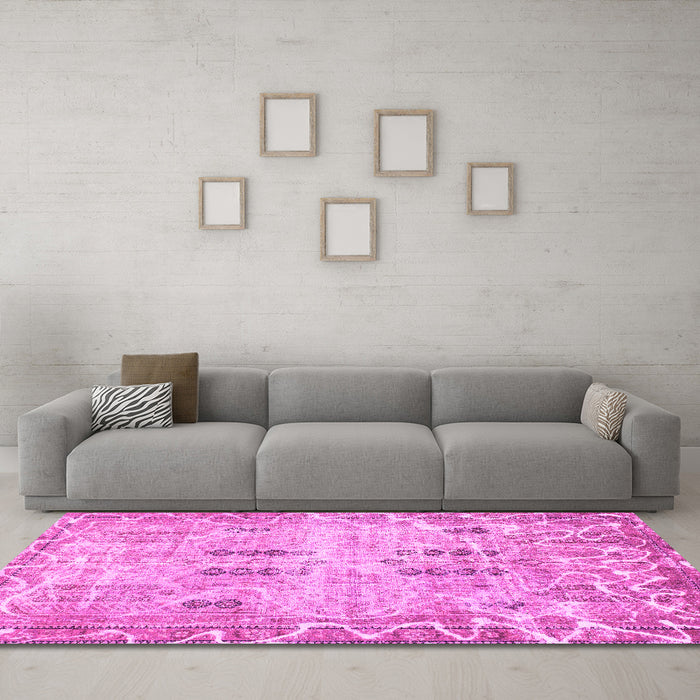 Machine Washable Abstract Pink Modern Rug in a Living Room, wshabs1107pnk