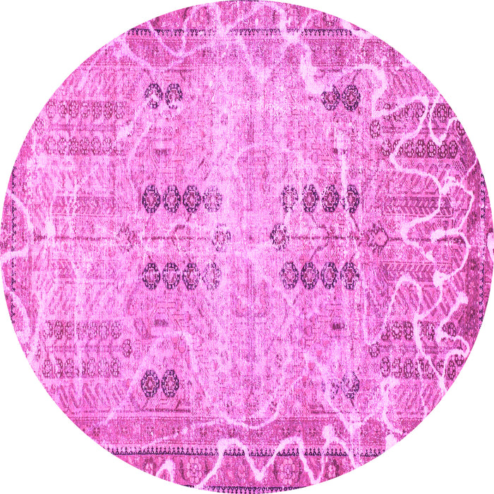 Round Machine Washable Abstract Pink Modern Rug, wshabs1107pnk