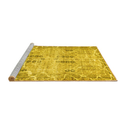 Sideview of Machine Washable Abstract Yellow Modern Rug, wshabs1107yw