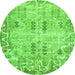 Round Machine Washable Abstract Green Modern Area Rugs, wshabs1107grn