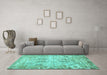 Machine Washable Abstract Turquoise Modern Area Rugs in a Living Room,, wshabs1107turq