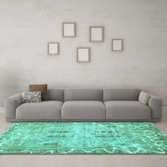 Machine Washable Abstract Turquoise Modern Area Rugs in a Living Room,, wshabs1107turq