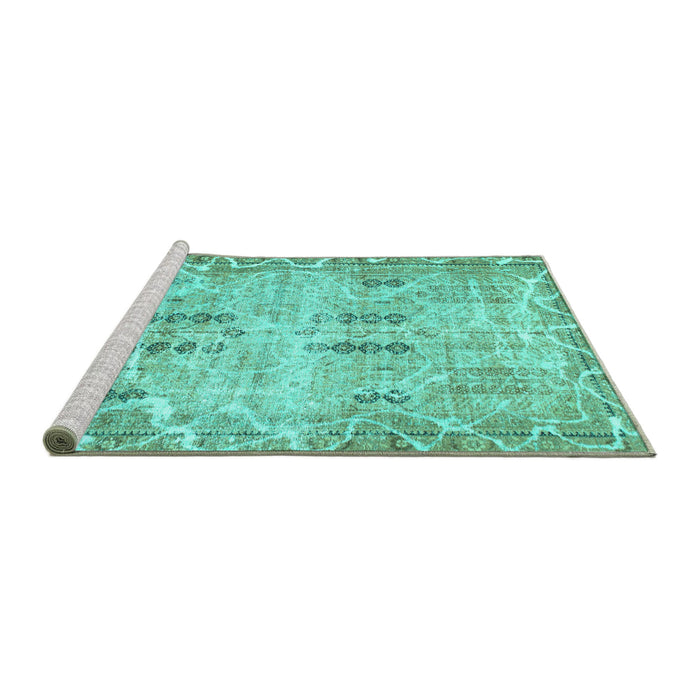 Sideview of Machine Washable Abstract Turquoise Modern Area Rugs, wshabs1107turq