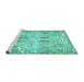 Sideview of Machine Washable Abstract Turquoise Modern Area Rugs, wshabs1107turq
