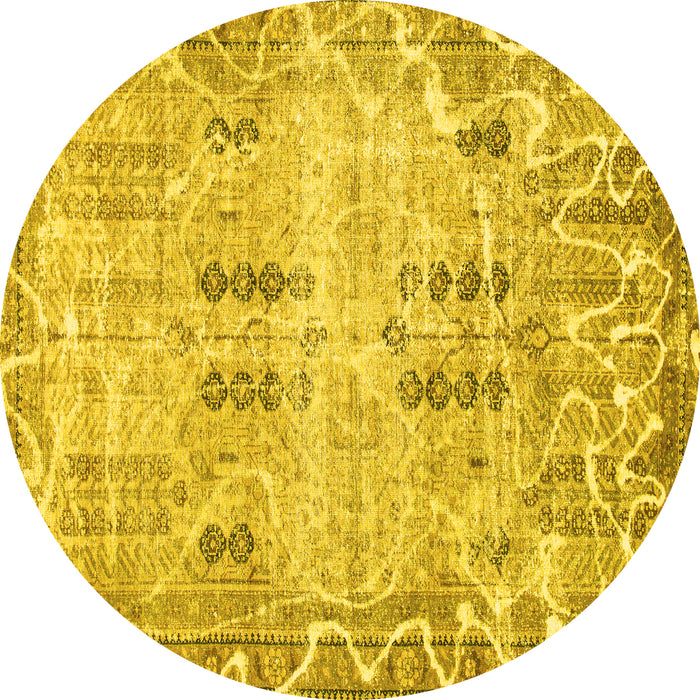 Round Abstract Yellow Modern Rug, abs1107yw
