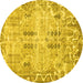 Round Abstract Yellow Modern Rug, abs1107yw