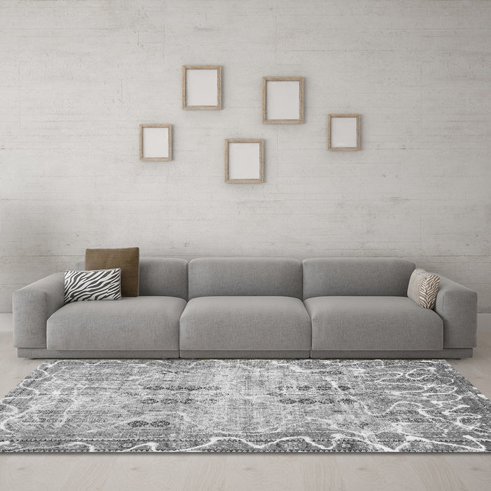 Machine Washable Abstract Gray Modern Rug in a Living Room,, wshabs1107gry