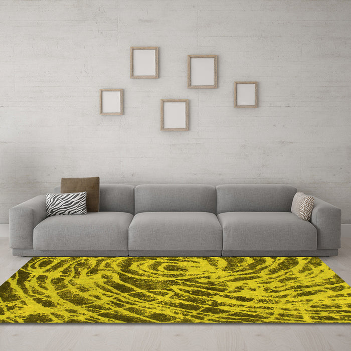 Machine Washable Abstract Yellow Modern Rug in a Living Room, wshabs1108yw