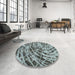 Round Machine Washable Abstract Cyan Opaque Blue Rug in a Office, wshabs1108