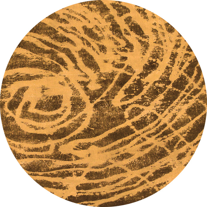 Round Machine Washable Abstract Orange Modern Area Rugs, wshabs1108org