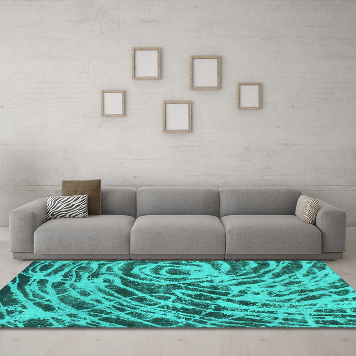 Machine Washable Abstract Turquoise Modern Area Rugs in a Living Room,, wshabs1108turq