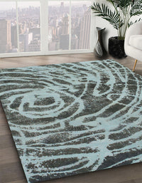 Abstract Cyan Opaque Blue Modern Rug, abs1108