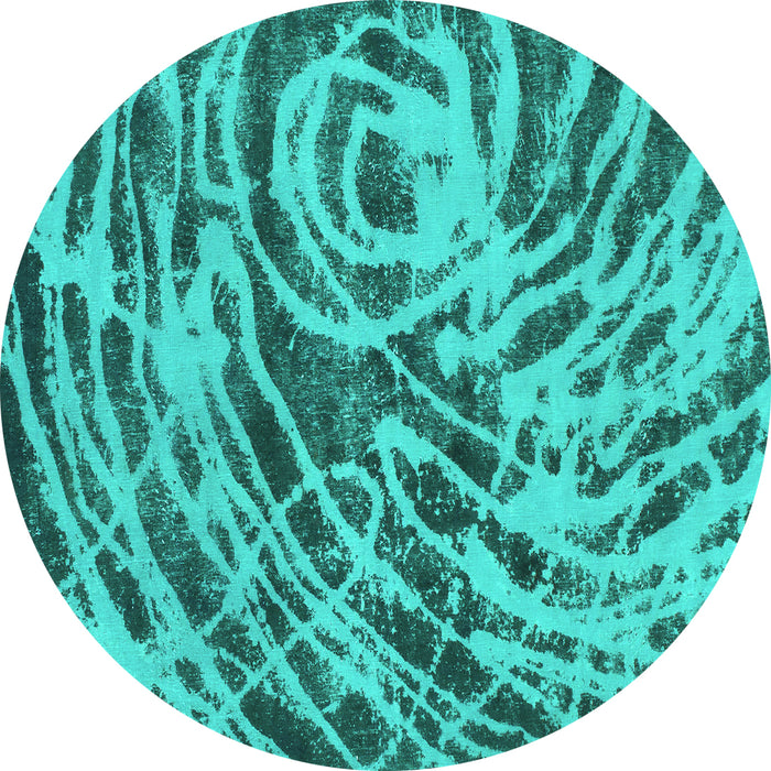Round Machine Washable Abstract Turquoise Modern Area Rugs, wshabs1108turq