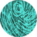 Round Machine Washable Abstract Turquoise Modern Area Rugs, wshabs1108turq