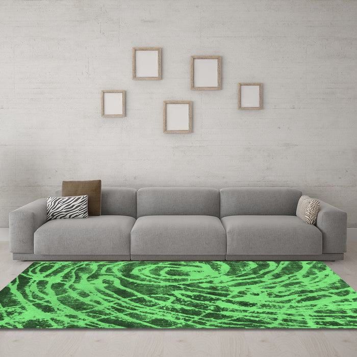 Machine Washable Abstract Emerald Green Modern Area Rugs in a Living Room,, wshabs1108emgrn