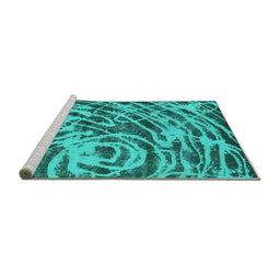Sideview of Machine Washable Abstract Turquoise Modern Area Rugs, wshabs1108turq