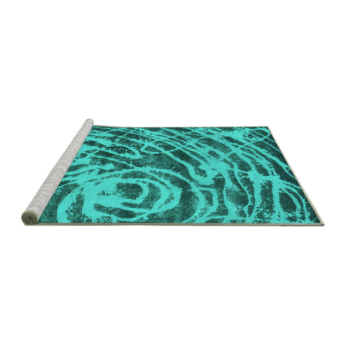 Sideview of Machine Washable Abstract Turquoise Modern Area Rugs, wshabs1108turq