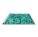 Sideview of Machine Washable Abstract Turquoise Modern Area Rugs, wshabs1108turq