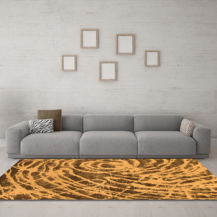 Machine Washable Abstract Orange Modern Area Rugs in a Living Room, wshabs1108org