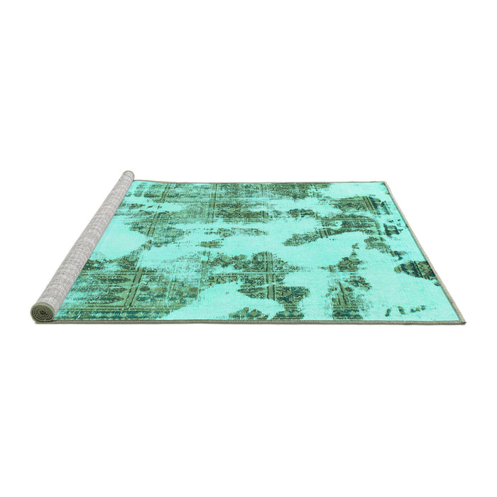 Sideview of Machine Washable Abstract Turquoise Modern Area Rugs, wshabs1109turq
