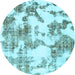 Round Abstract Light Blue Modern Rug, abs1109lblu