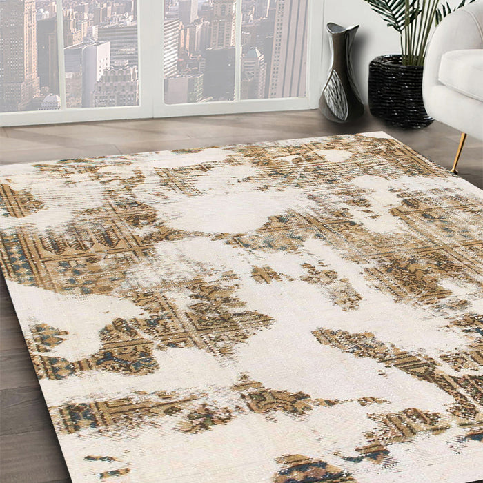 Machine Washable Abstract Gold Rug in a Family Room, wshabs1109