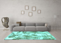 Machine Washable Abstract Turquoise Modern Rug, wshabs1109turq