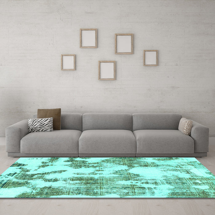 Machine Washable Abstract Turquoise Modern Area Rugs in a Living Room,, wshabs1109turq