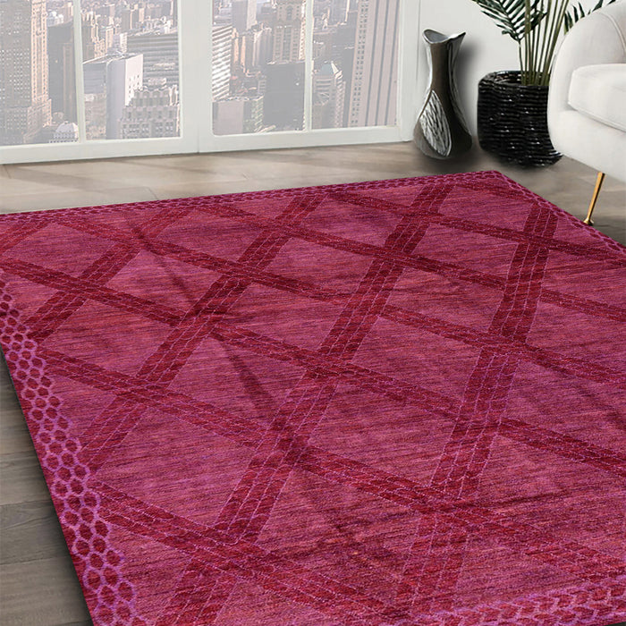 Machine Washable Abstract Raspberry Red Rug in a Family Room, wshabs110