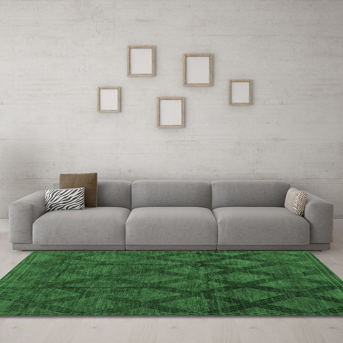 Machine Washable Abstract Emerald Green Modern Area Rugs in a Living Room,, wshabs110emgrn