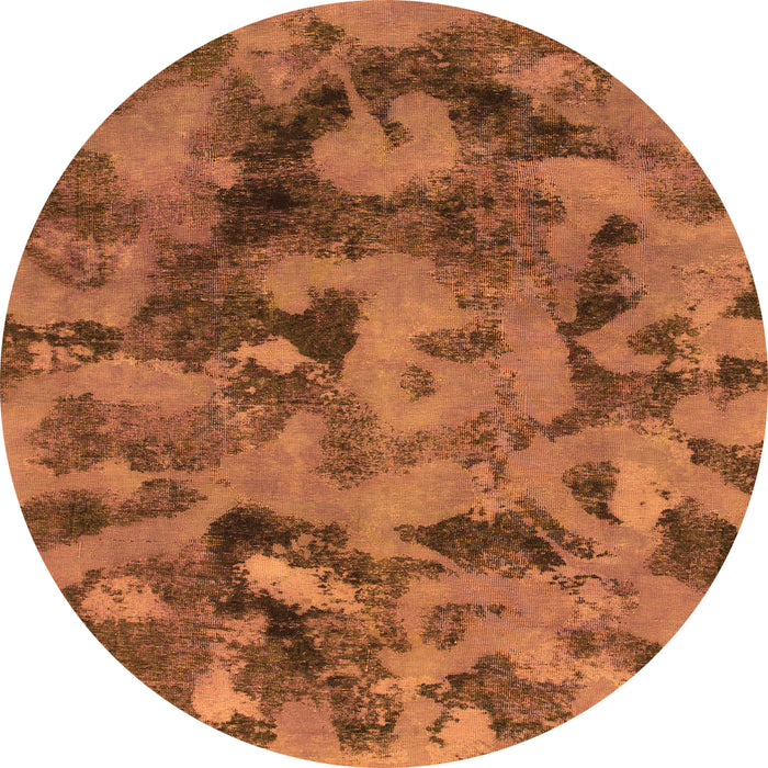 Round Machine Washable Abstract Orange Modern Area Rugs, wshabs1110org